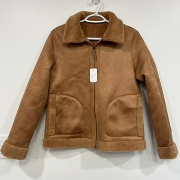 J Mclaughlin Womens Johnson Coat Small NWT $398 Brown Full Zip Teddy Wool Collar - Picture 4 of 7